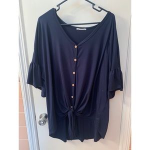 Navy button up tie top